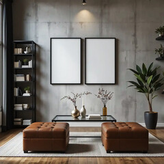 Frame mockup, ISO A paper size. Living room wall frame mockup. Interior mockup with elegant decor. Clean interior design. 3D render