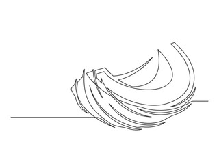 Continuous one line half a coconut isolated on white background. Simple vegetable silhouette. Hand drawn coconut outline. Editable stroke. Vector illustration