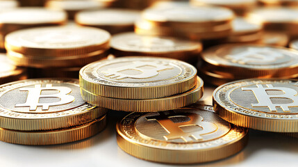 Close-up of Golden Bitcoins: A Glimpse into the World of Cryptocurrency