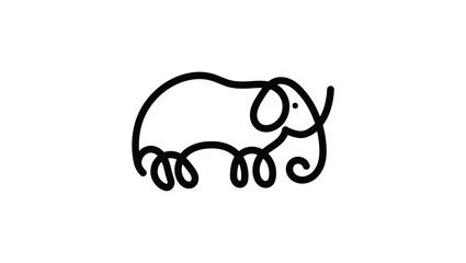 Line Elephant Drawing, black isolated silhouette