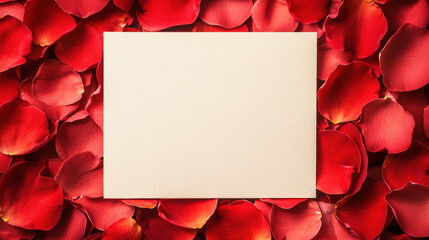 Elegant Blank Card Surrounded by Red Rose Petals for Romantic Greetings and Invitations