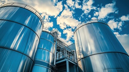 Large Industrial Storage Tanks Under a Cloudy Sky