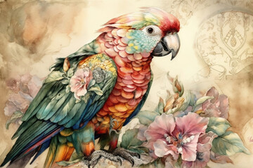 Obraz premium big bright parrot., watercolor style, Generative AI