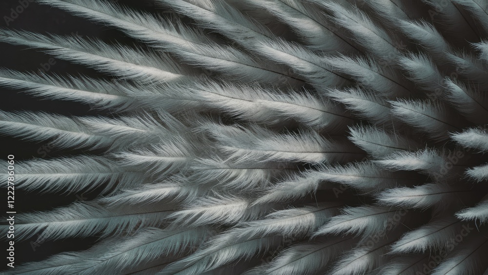 Poster featherlike wool texture in soft gray and white shades layered intricately on a dark backdrop creati