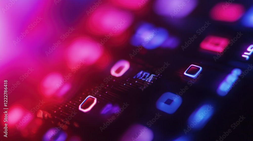 Aufkleber close-up of illuminated circuit board with glowing squares and numbers.