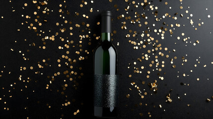 Fototapeta premium Dark Green Wine Bottle With Elegant Silver Foil on a Festive Backdrop