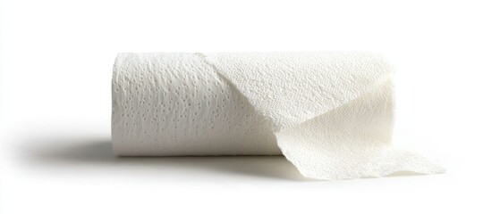 A roll of white paper towels with one sheet partially pulled out, used for cleaning and drying.