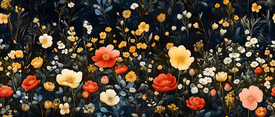 Background With Wild Flowers Of Different Types. Illustration On The Theme Of Drawing And Nature, Illustration And Art. Generative AI