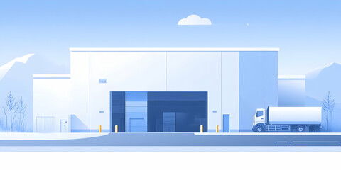 Naklejka premium Winter Warehouse Truck Delivery Landscape