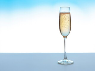 Glass raised high with a glass of bubbly champagne on a plain white surface, capturing the perfect moment for a toast, surface, toasting, fizzy