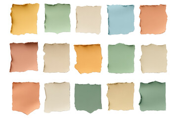 Fototapeta premium Explore vibrant torn paper textures in diverse pastel colors, perfect for creative designs, scrapbooking, and artistic backgrounds.