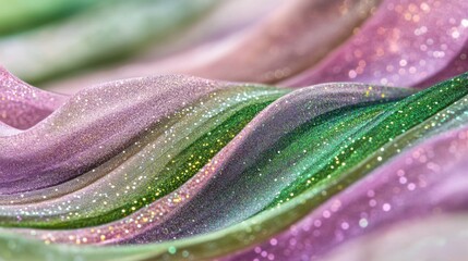 Glittering fabric waves in pastel green and pink