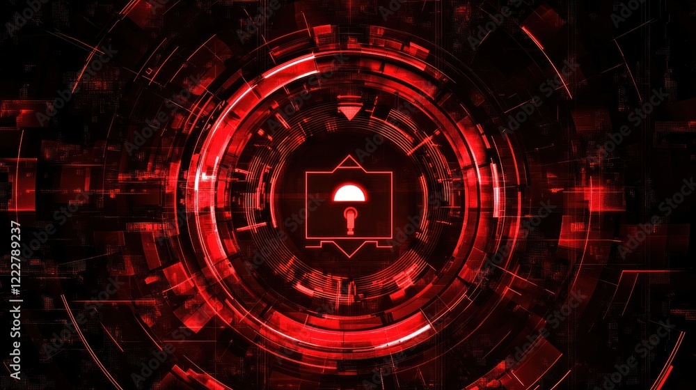 Poster abstract red digital security system interface