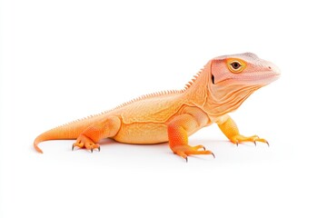 Fototapeta premium Vibrant orange lizard showcasing unique features on a clean white background, ideal for educational use