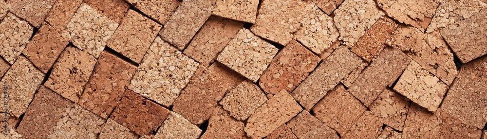 Poster abstract background texture of stacked cork blocks natural brown tones close up view