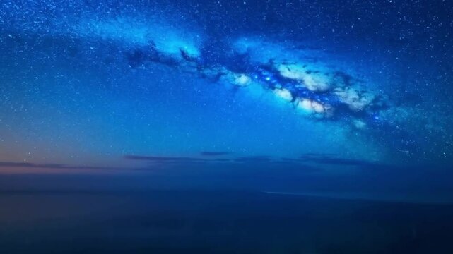 night sky with the milky way stretching across a star-filled cosmos in deep blue and purple hues concept of astronomy, space exploration, cosmic wonder