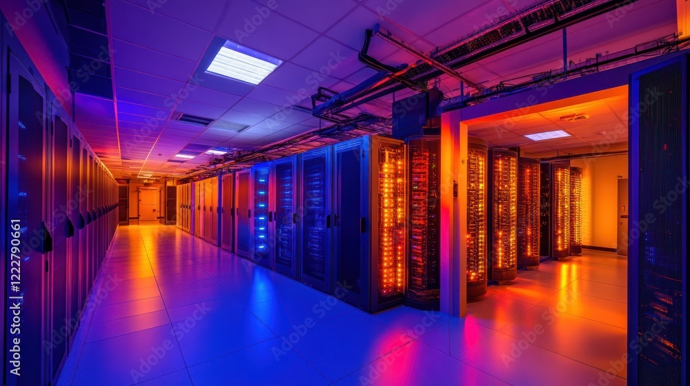 Poster illuminated server room data center network technology