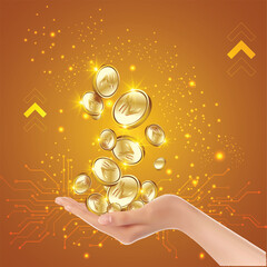 Indian gold coins flowing and hand vector background