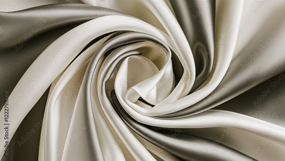 Poster elegant swirling white and gray satin fabric with soft silky texture and blurred natural patterns cr