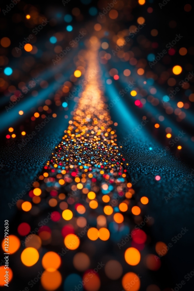 Poster vibrant bokeh lights background with glitter, perfect for text overlay and design projects