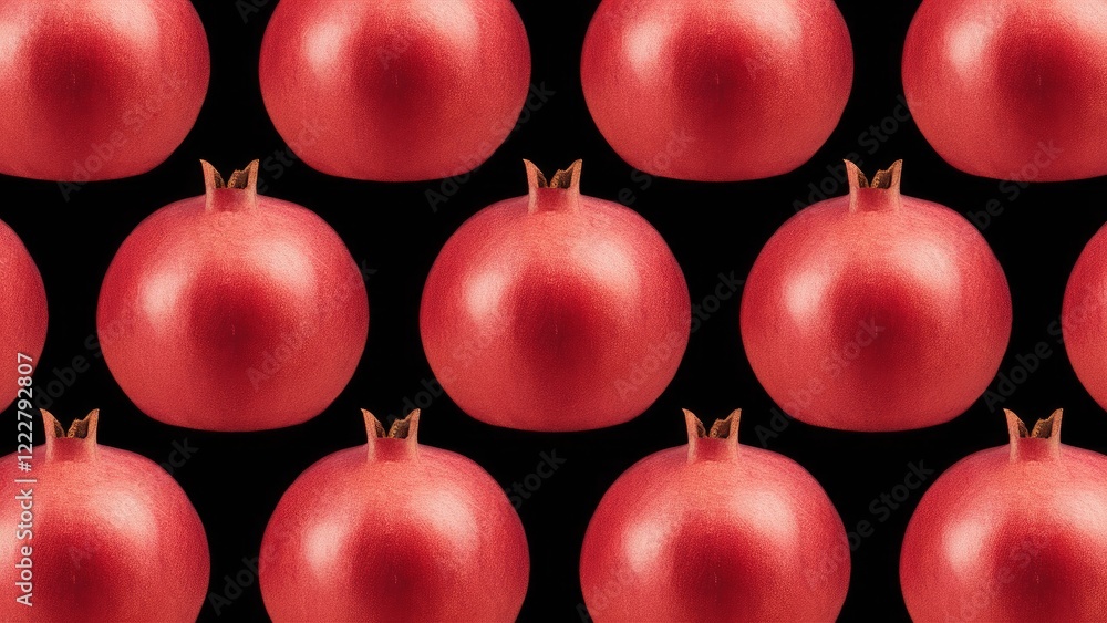 Aufkleber vibrant red pomegranate fruits arranged in a symmetrical pattern on a deep black background highligh