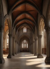 Fototapeta premium Gothic arches and ribbed vaults in a Baroque church interior , baroque, arched doorway, gothic architecture