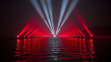 Red white light show water night event