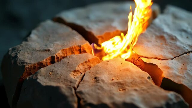 Close-up of a roughly hewn stone from which the blessed fire emanates. Concept easter religious celebration