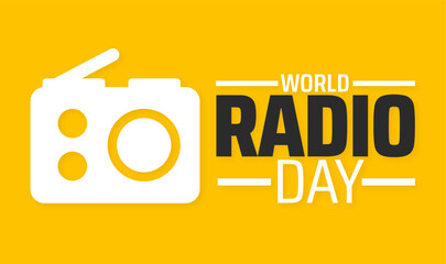 World Radio Day background banner or poster design template. observed every year in February. Holiday concept. Use to any Template, card, poster, placard, template.