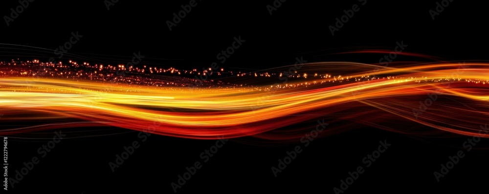 Poster dynamic abstract light swirls on black background