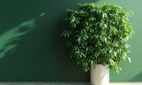 Miagos bush or tanaman aralia, green wall background