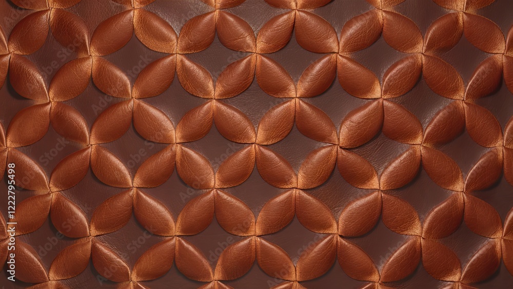 Poster luxurious brown leather texture backdrop featuring intricate overlapping petal patterns in warm eart