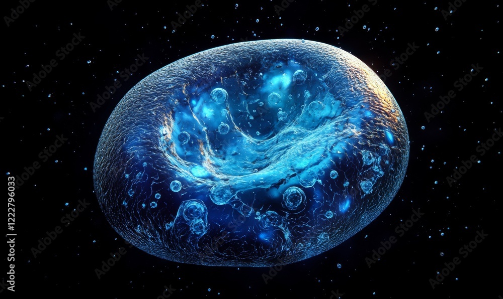 Aufkleber microscopic view of a single cell in a dark environment showcasing its unique shape and features