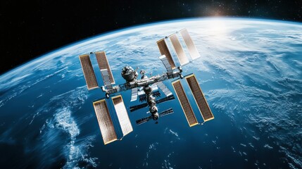 Space Station Orbiting Earth Above Cloudscape