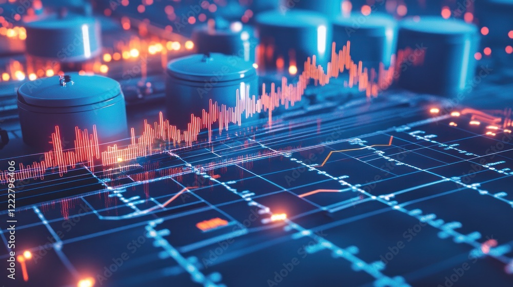 Poster abstract digital data visualization showing financial trends