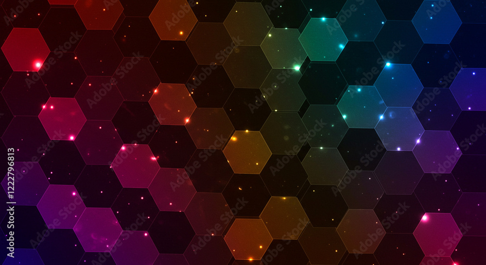 Poster abstract background hexagon pattern with glowing lights