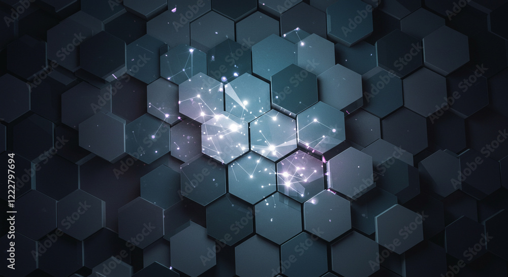 Poster abstract background hexagon pattern with glowing lights