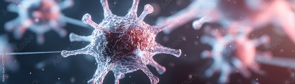 Poster illuminated virus particles interconnected by soft filaments depict the spread of infection against 