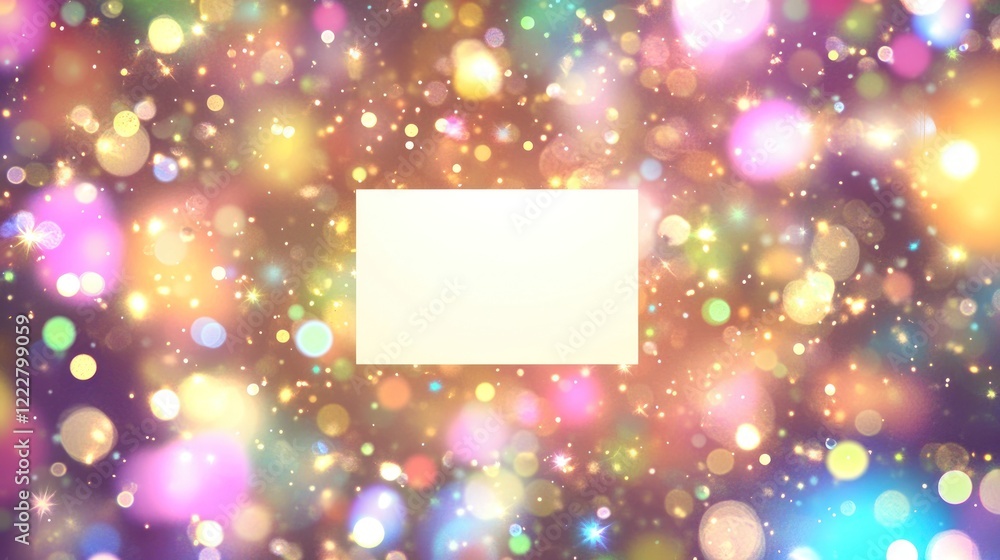 Poster festive bokeh background with blank rectangle space for text or logo.