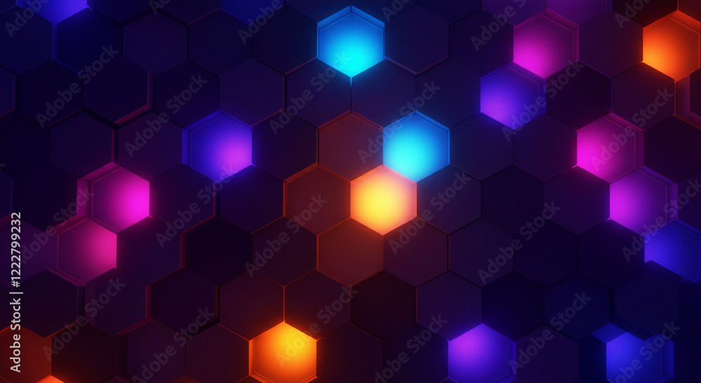 Poster abstract background hexagon pattern with glowing lights