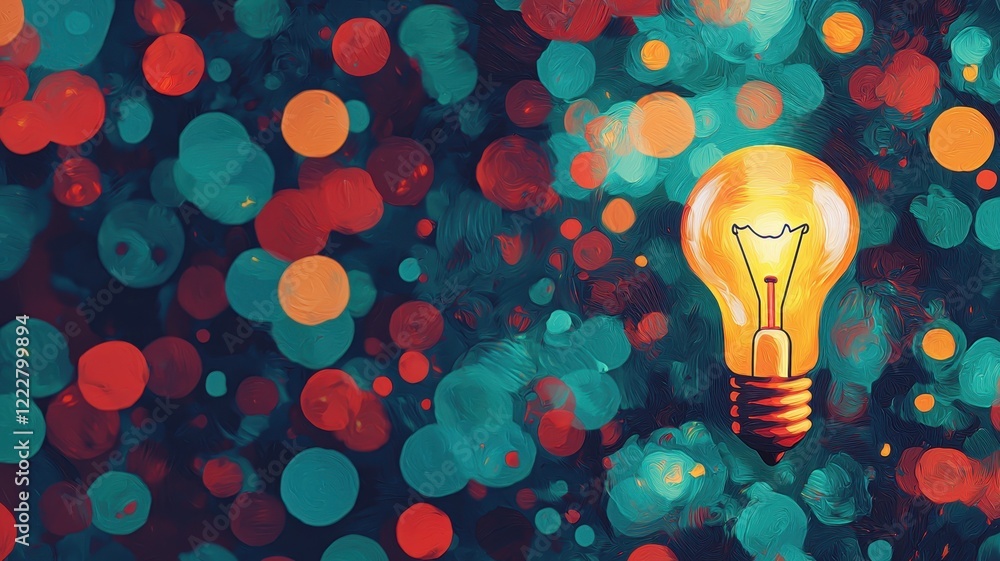 Poster illuminated light bulb idea concept bright abstract bokeh background
