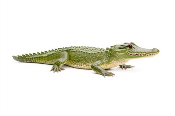 Fototapeta premium Realistic green crocodile model posed on a white background, showcasing its detailed features and textures