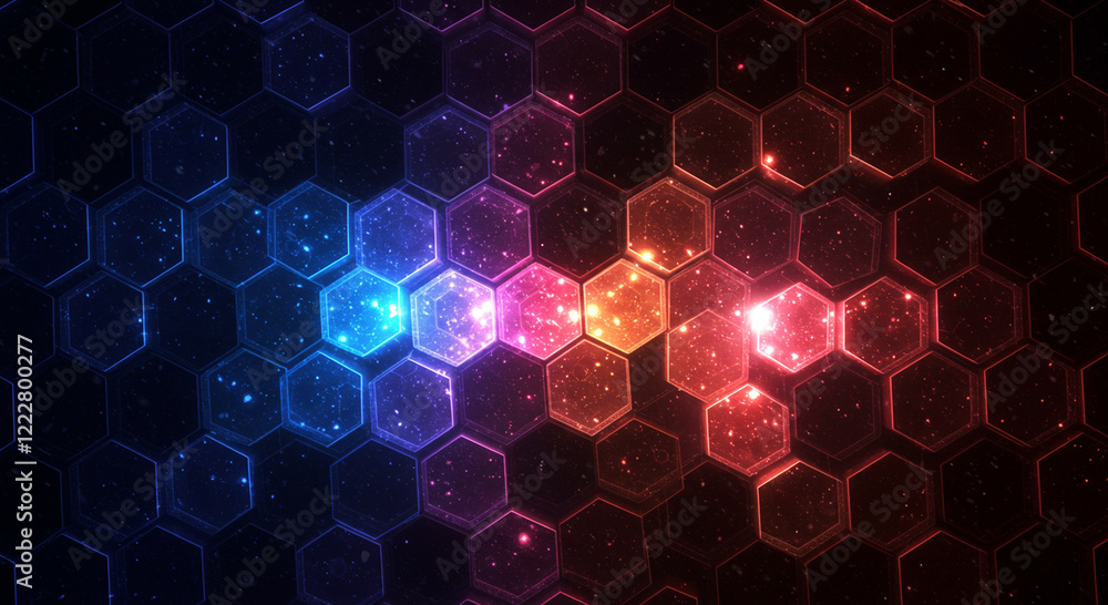 Poster abstract background hexagon pattern with glowing lights