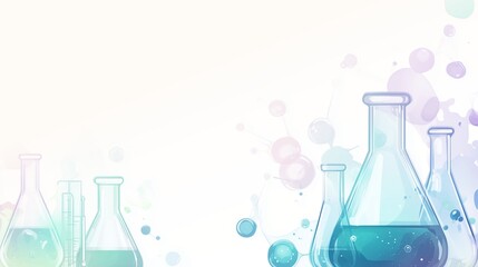 A chemistry-themed background featuring chemical equations and lab equipment silhouettes. Cool tones of blue, green and yellow with minimal, abstract details to emphasize the scientific theme.