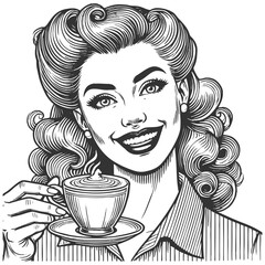 Smiling Retro Woman Drinking Coffee vector
