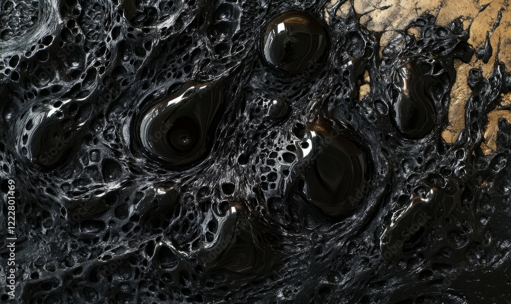 Poster glossy black droplets on textured surface create striking visual