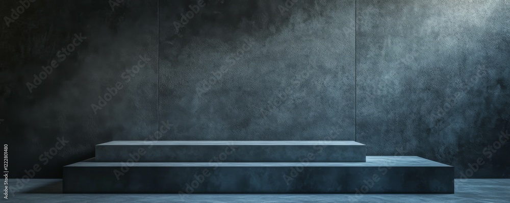 Poster minimalist display area with dark textured background for product presentation