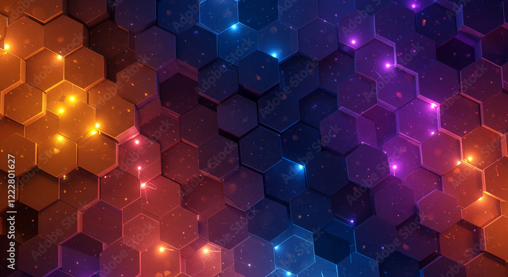 Poster abstract background hexagon pattern with glowing lights