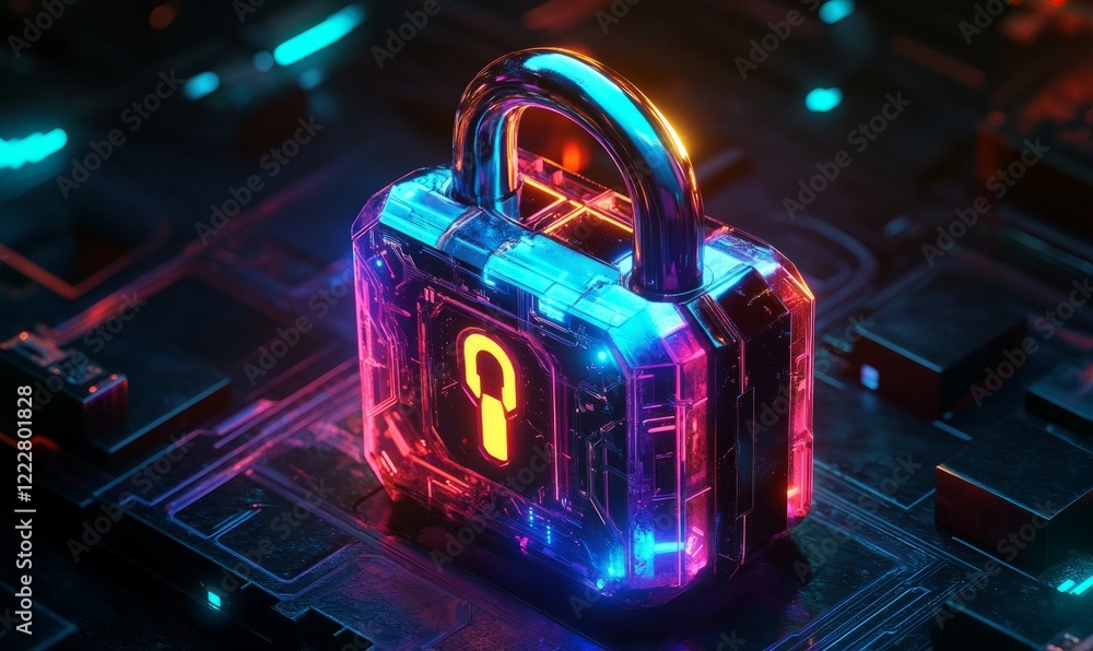 Aufkleber glowing digital padlock symbolizing high security and protection in tech environment. vibrant colors
