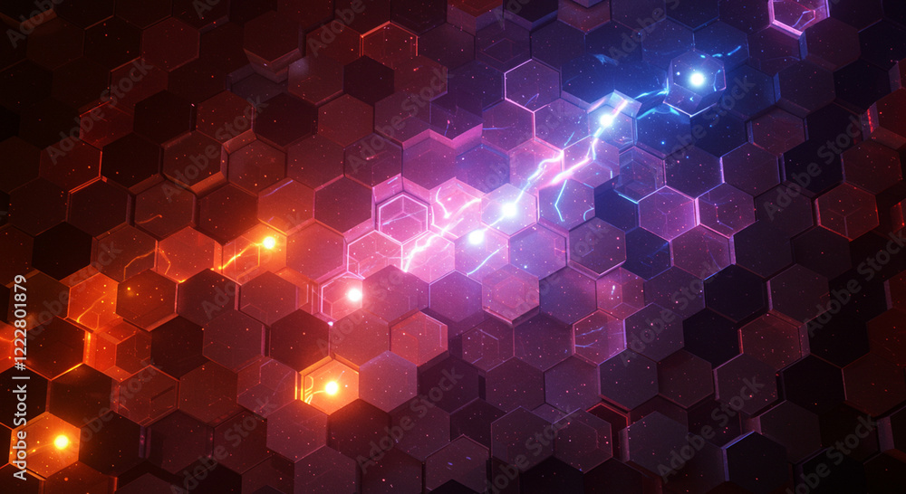 Poster abstract background hexagon pattern with glowing lights